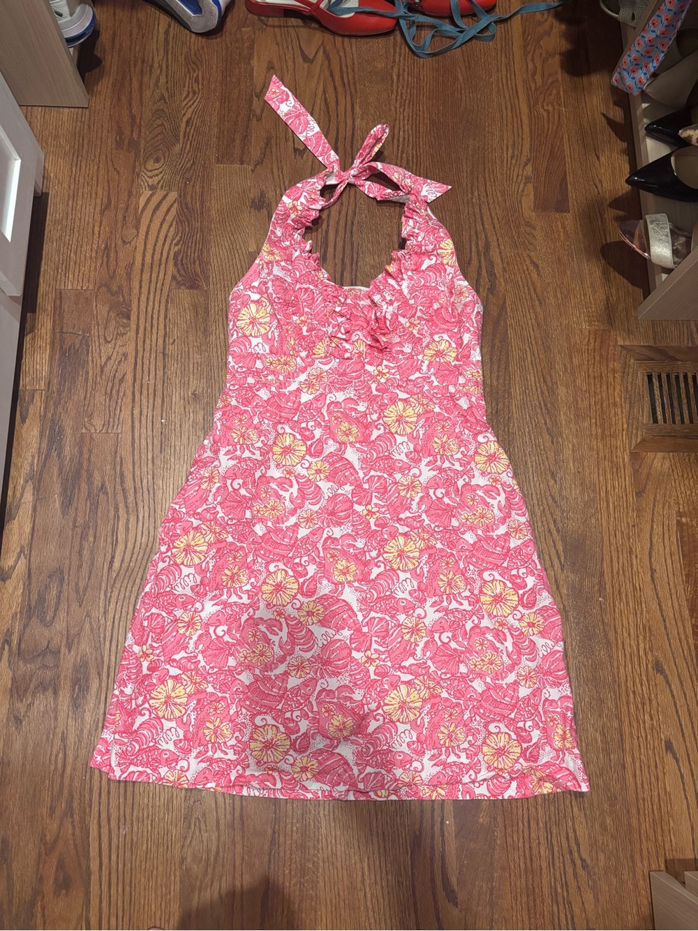 Lilly Pulitzer resort Pink and Yellow Halter chum bucket raffle Dress Sz 10 - Picture 3 of 9